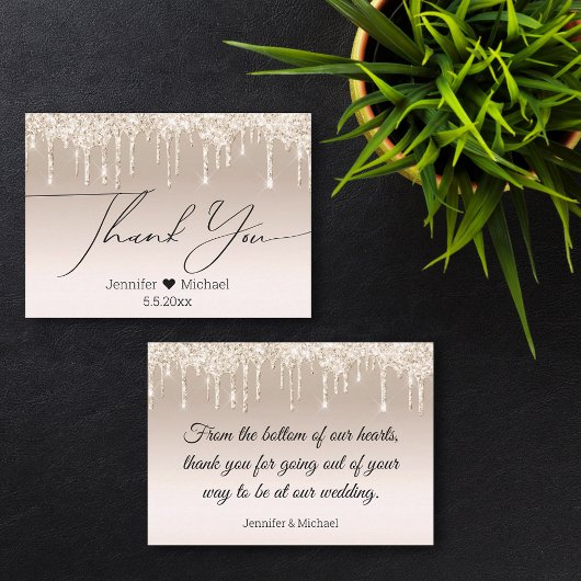 dank je wel , gouden luxe die glitters bruiloft dr notitiekaartje