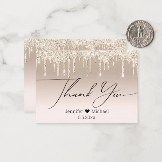 dank je wel , gouden luxe die glitters bruiloft dr notitiekaartje (Voorkant / Achterkant in situ)