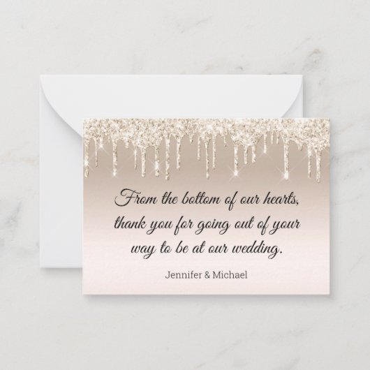 dank je wel , gouden luxe die glitters bruiloft dr notitiekaartje (Achterkant)