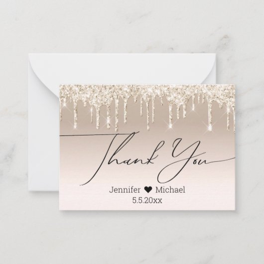 dank je wel , gouden luxe die glitters bruiloft dr notitiekaartje (Voorkant)