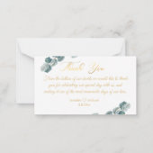 dank je wel , goudkalligrafie eucalyptus bruiloft notitiekaartje (Achterkant)