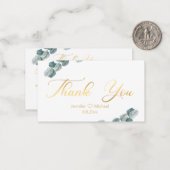 dank je wel , goudkalligrafie eucalyptus bruiloft notitiekaartje (Voorkant / Achterkant in situ)