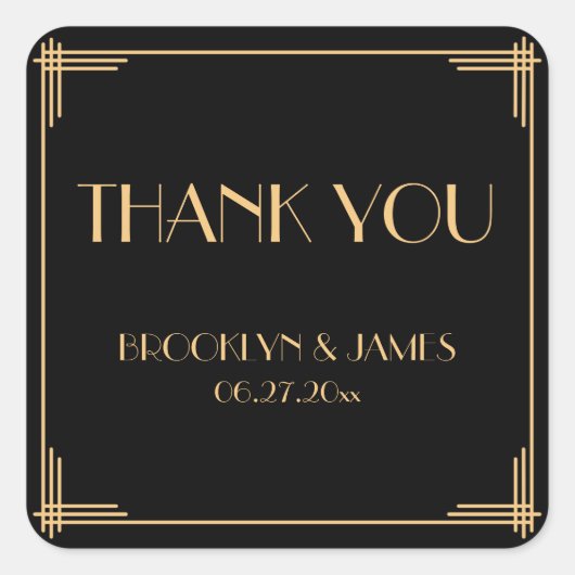 Dank je wel Great Gatsby Art Deco Huwelijk Sticker (Voorkant)