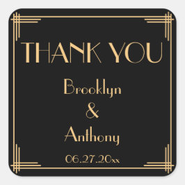 Dank je wel Great Gatsby Art Deco Huwelijkstickers Vierkante Sticker