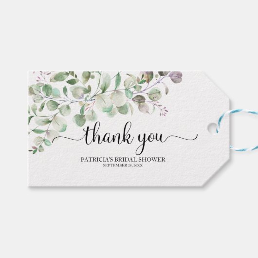 Dank je wel - Groene eucalyptus waterverf Cadeaulabel (Voorkant (Horizontaal))