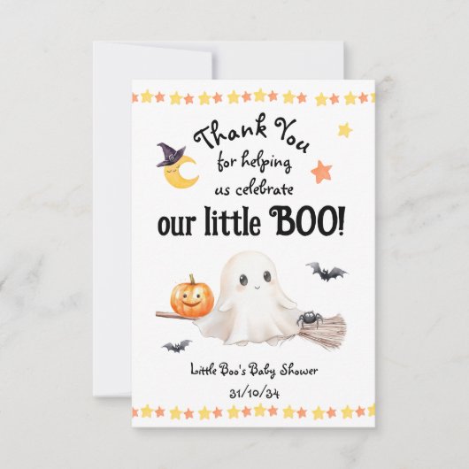 Dank je wel Halloween Little Boo Baby shower Bedankkaart (Voorkant)