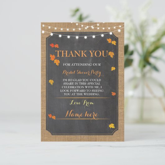 Dank je wel Herfst in Love Vrijgezellenfeest Party Bedankkaart (Staand voorkant)