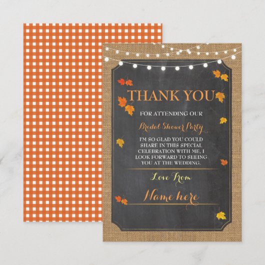 Dank je wel Herfst in Love Vrijgezellenfeest Party Bedankkaart (Voorkant / Achterkant)