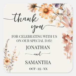 Dank je wel Herfst Wilde Bloemen Bruiloft Vierkante Sticker