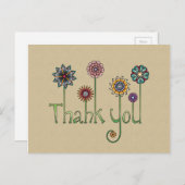 Dank je wel in Doodle Art Flowers Briefkaart (Voorkant / Achterkant)