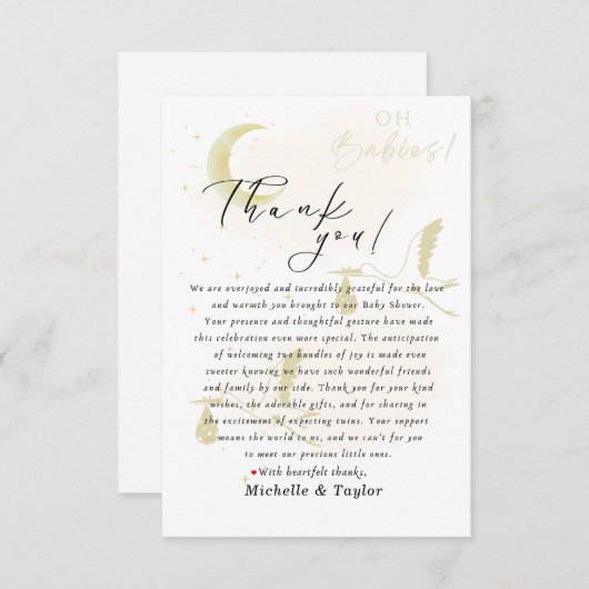 Dank je wel Kaart Oh Babies! neutrale tweelingooie (Voorkant / Achterkant)