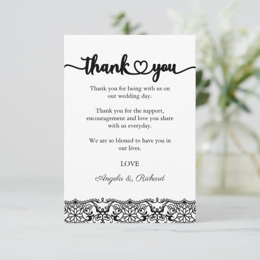 Dank je wel kaart, script dank je kaart, kant bedankkaart (Staand voorkant)