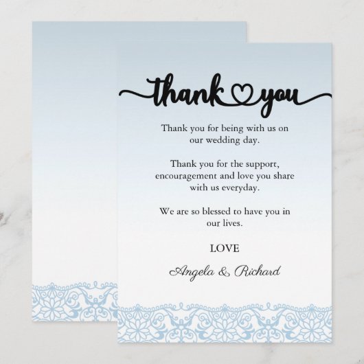 Dank je wel kaart, script dank je kaart, kant bedankkaart (Voorkant / Achterkant)