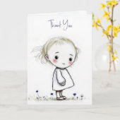 Dank je wel kleine meisje schets met wilde bloemen kaart (Gele Bloem)