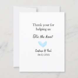 dank je wel knoop het knoopje blauwe hart bruiloft briefkaart