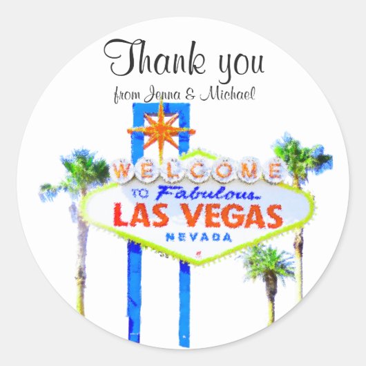 Dank je wel Las Vegas Huwelijk Ronde Sticker (Voorkant)