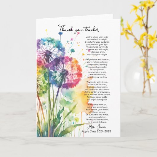 dank je wel leraar pensioen paardenbloem gedicht kaart (Gele Bloem)