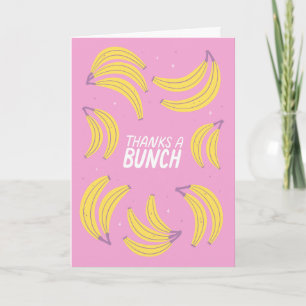 Dank je wel, leuke bananen, knalroze geel kaart