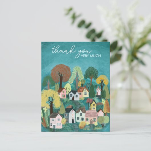 DANK JE Wel Leuke Landelijke Dorps Illustratie Briefkaart (Staand voorkant)