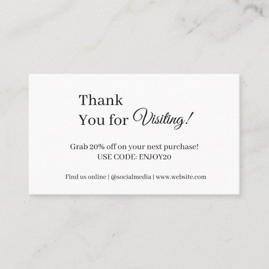 Dank je wel Logo | Moderne witte minimalist Kortingskaartje (Voorkant)