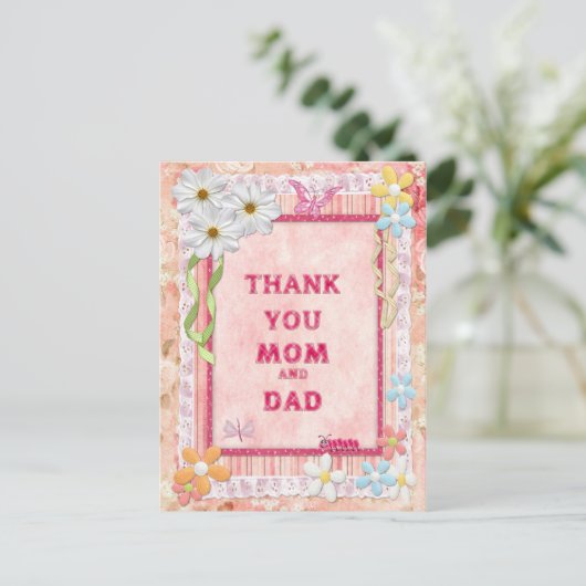 Dank je wel mama en papa, bloemen ambachtelijke ka briefkaart (Staand voorkant)