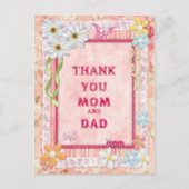 Dank je wel mama en papa, bloemen ambachtelijke ka briefkaart (Voorkant)