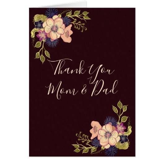 Dank je wel mama en papa, Bourgogne Bloemen Kaart (Voorkant)