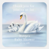Dank je wel mama zwaan met baby's Baby shower Vierkante Sticker (Voorkant)