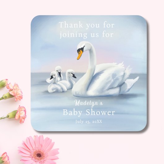 Dank je wel mama zwaan met baby's Baby shower Vierkante Sticker
