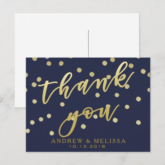 Dank je wel | Marineblauw & Nep Goud Script Postka Briefkaart (Voorkant / Achterkant)