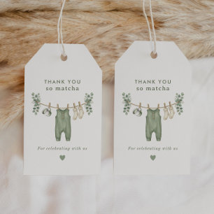 Dank je wel Matcha Sage groene baby shower Cadeaulabel