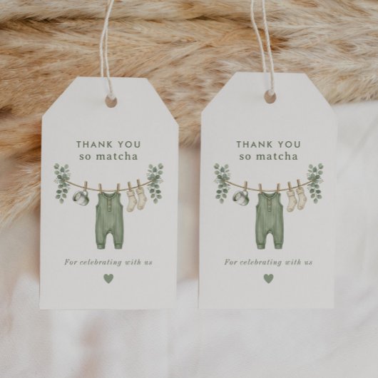 Dank je wel Matcha Sage groene baby shower Cadeaulabel