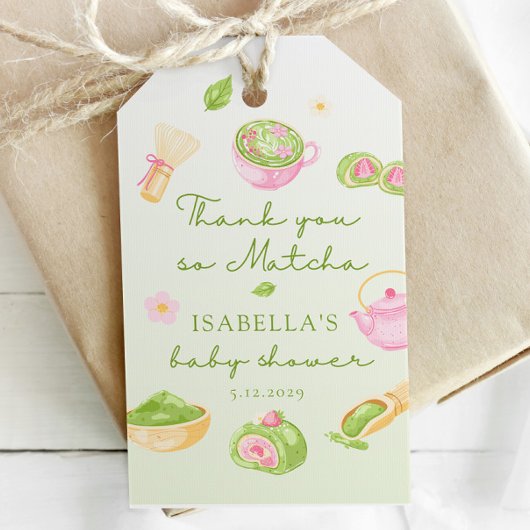 Dank je wel Matcha-thee Baby Shower Cadeaulabel