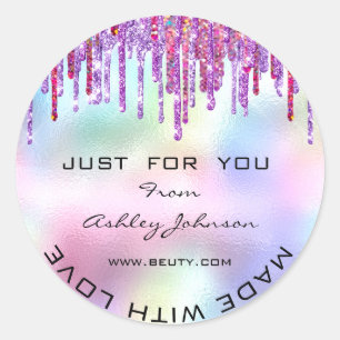 Dank je wel met de liefde Glitter Holograaf Paars Ronde Sticker