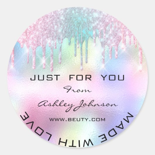 Dank je wel met liefde Glitter Holografen Roze Ronde Sticker (Voorkant)