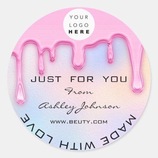 Dank je wel met liefdesholograaf Logo roze Ronde Sticker (Voorkant)