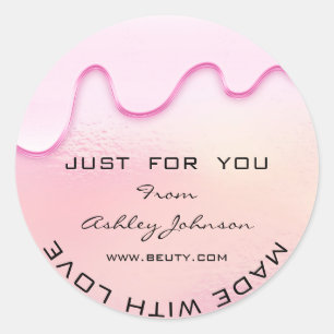 Dank je wel met liefdesholograaf roze golven ronde sticker