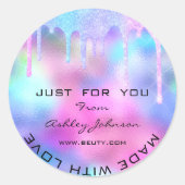 Dank je wel met liefdesroze holograaf Unicorn Ronde Sticker (Voorkant)