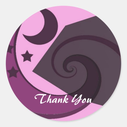 Dank je wel met speelse sterren en maan ronde sticker (Voorkant)