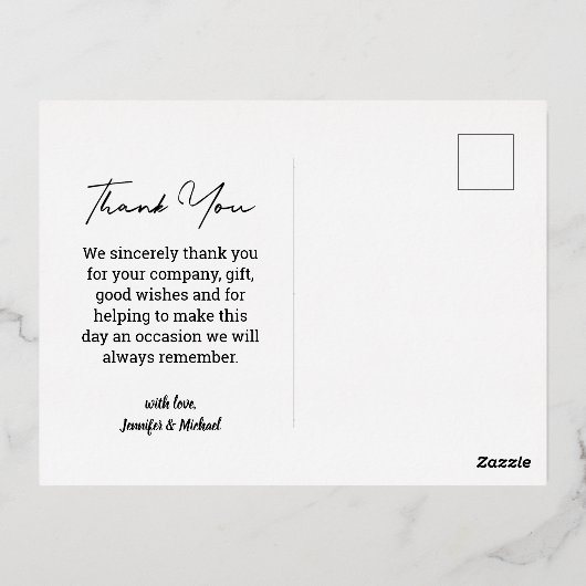 dank je wel , moderne gouden handschrift trouwfoto folie feestdagen briefkaart (Achterkant)