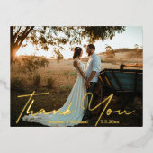 dank je wel , moderne gouden handschrift trouwfoto folie feestdagen briefkaart (Voorkant)