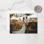 dank je wel , moderne goudhandschrift trouwfoto notitiekaartje (Voorkant / Achterkant in situ)