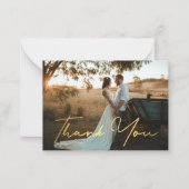 dank je wel , moderne goudhandschrift trouwfoto notitiekaartje (Voorkant)