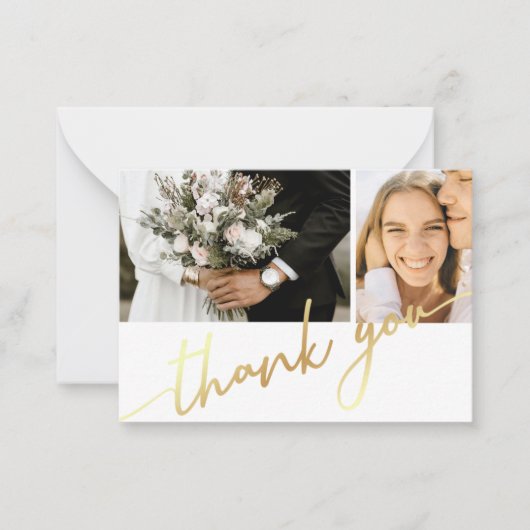 dank je wel , moderne goudkalligrafie bruiloft col notitiekaartje (Voorkant)