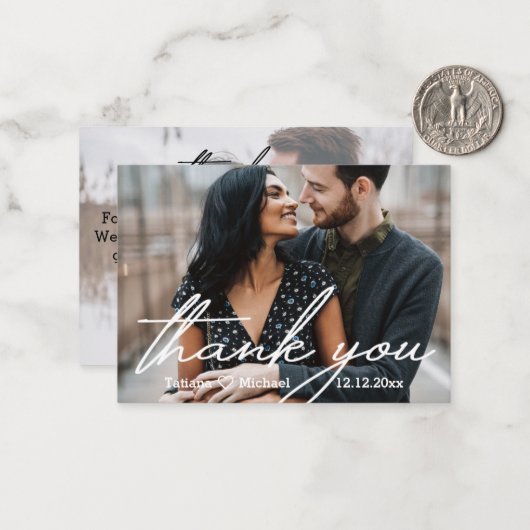 dank je wel , moderne handschrift chic bruiloft 2  notitiekaartje (Voorkant / Achterkant in situ)