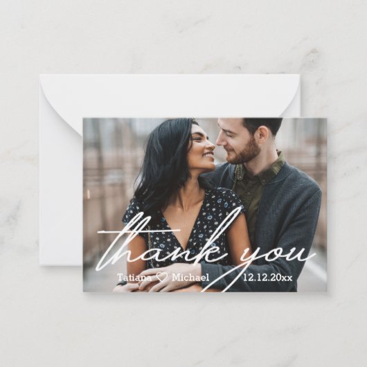 dank je wel , moderne handschrift chic bruiloft 2  notitiekaartje (Voorkant)