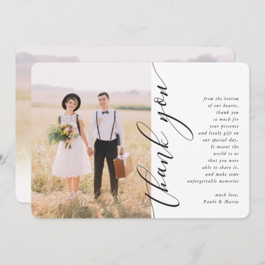 DANK JE WEL moderne zijaanroep bruiloftsfoto calli Kaart (Voorkant / Achterkant)