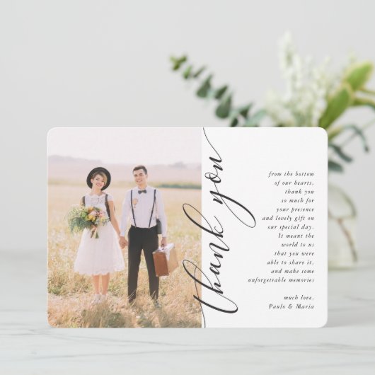 DANK JE WEL moderne zijaanroep bruiloftsfoto calli Kaart (Staand voorkant)