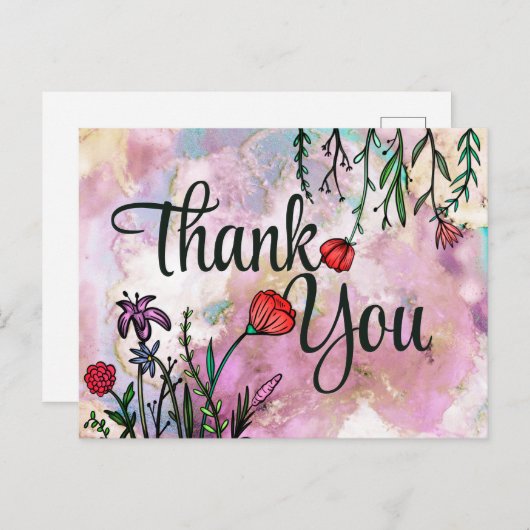 Dank je wel Mooie Wilde Bloem Waterverf Marmeren W Briefkaart (Voorkant / Achterkant)