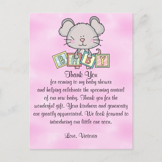 Dank je wel Muis voor Baby Shower Meisje Briefkaart (Voorkant)